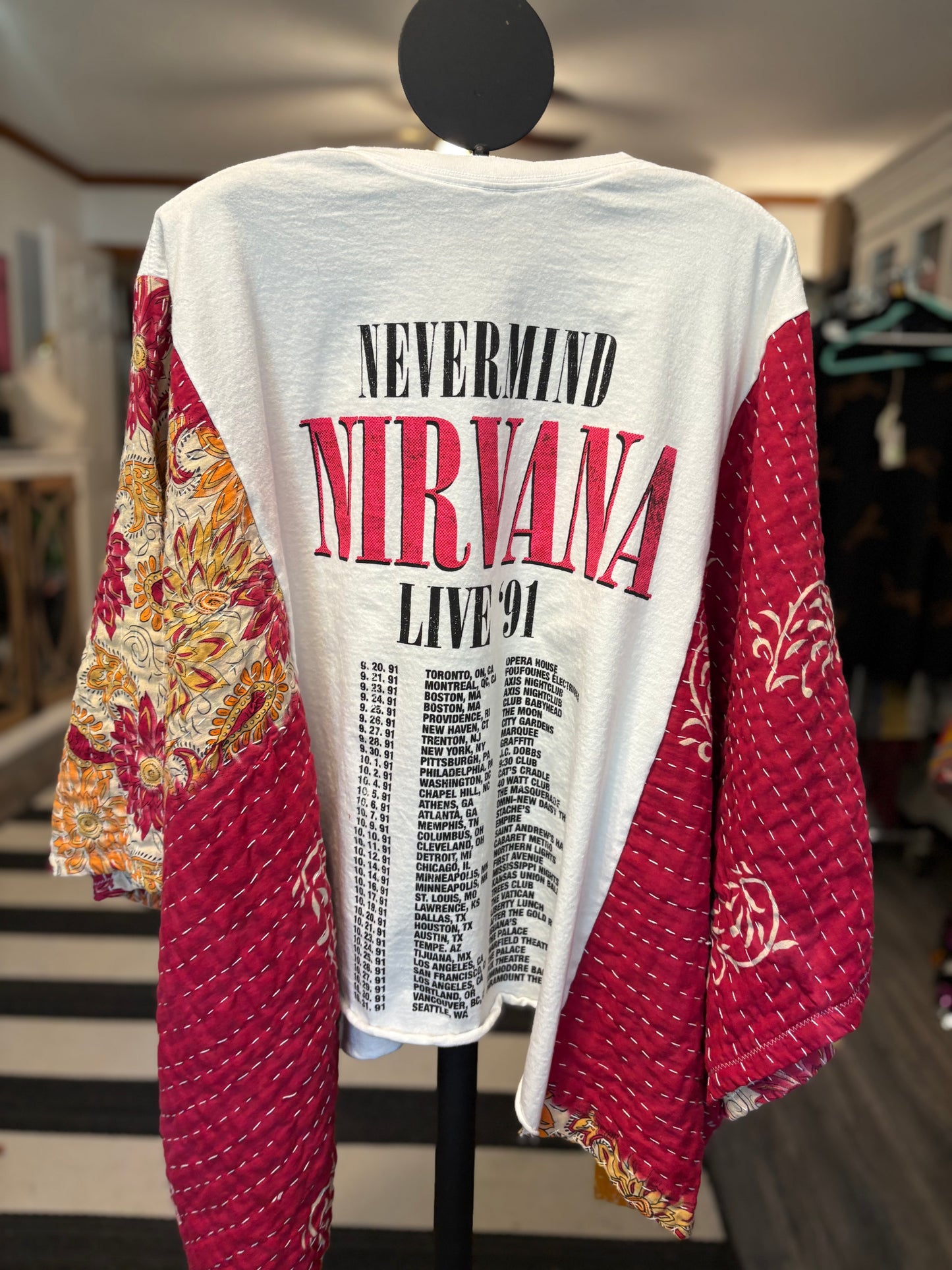 Nirvana  Upcycled Vintage Kantha Poncho Tee Fits A Size Large to 4X