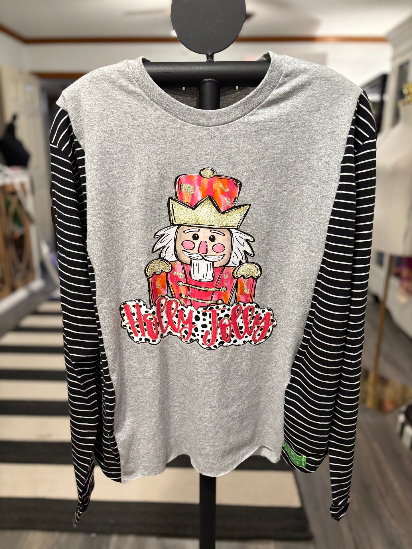 Holly Jolly Upcycled Drop Sleeve Knit Tee One Size Fits a Small to XXL