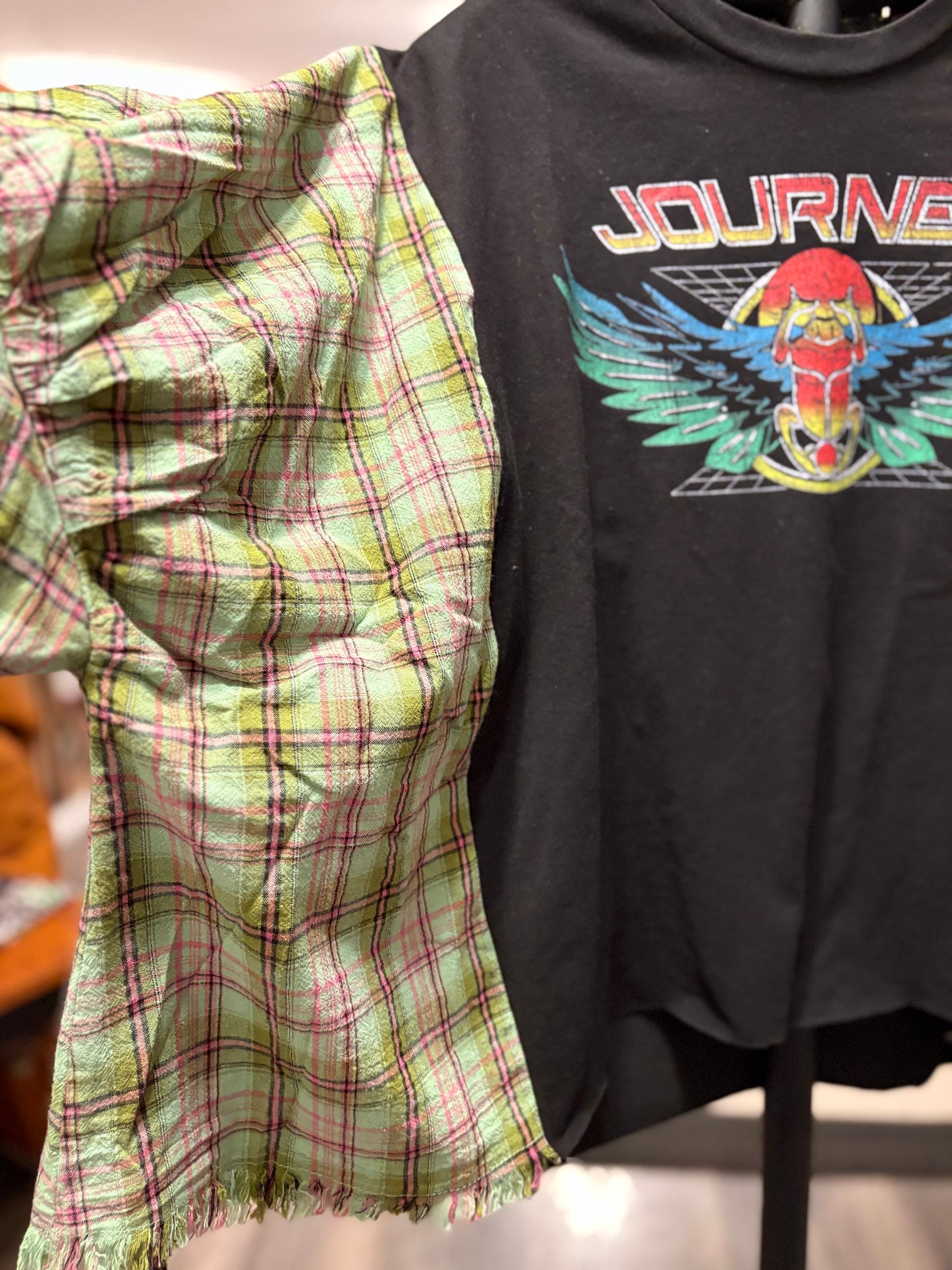 Faithfully Upcycled Drop Sleeve Flannel Tee One Size Fits A Small to Large Oversized