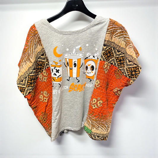 Scary Movies Upcycled Vintage Kantha Poncho Tee Fits A Size Small to XL