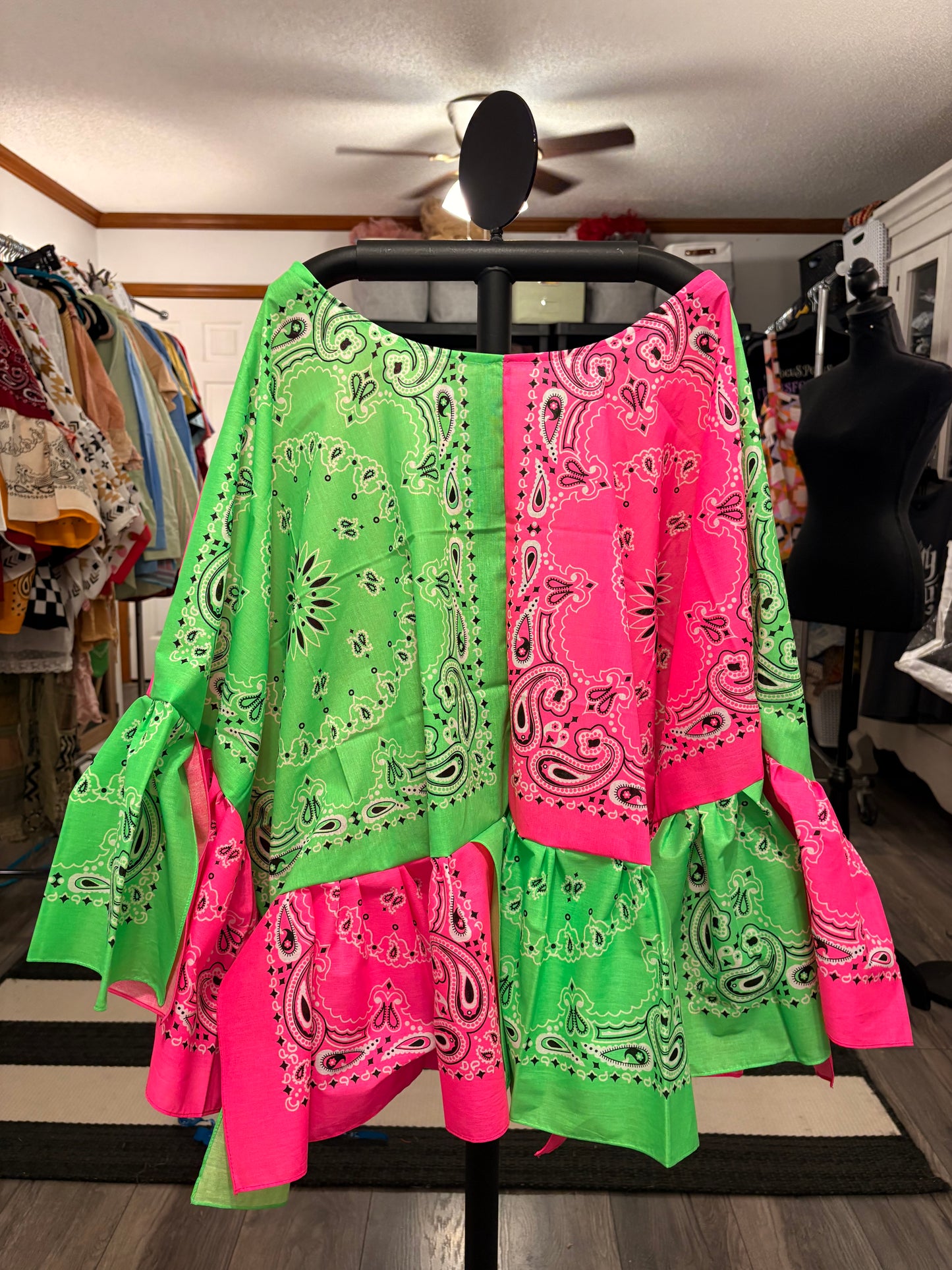 Fluorescent 80s Bandana Ruffled Poncho One Size Fits a Small to 3X
