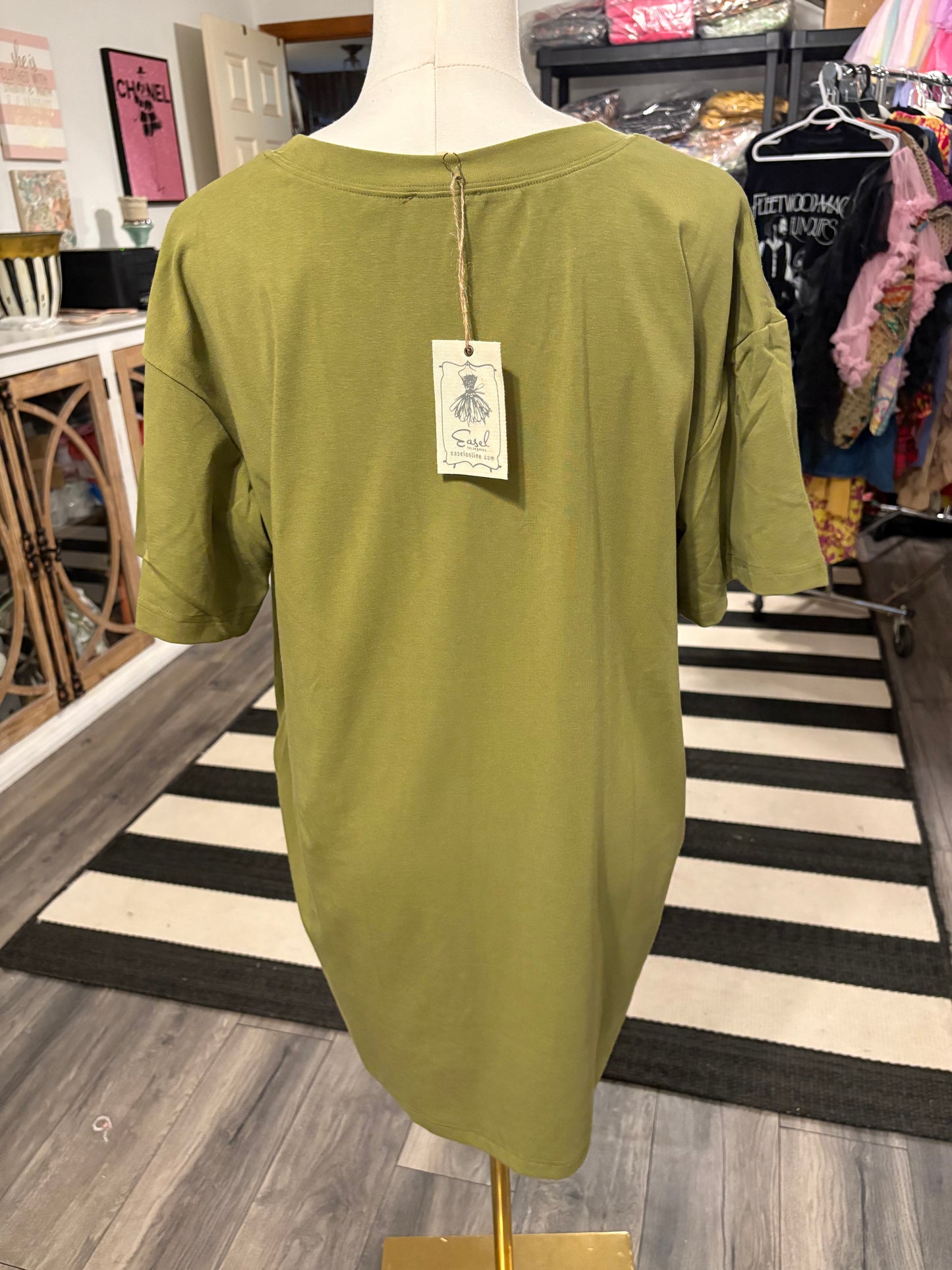 Hello Tunic Tshirt Dress Olive