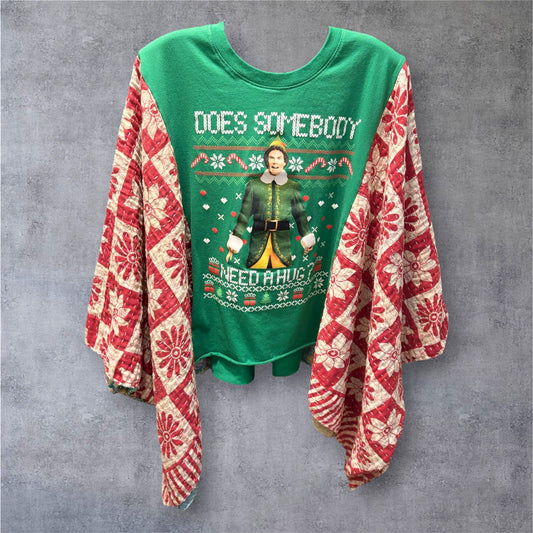 Who Needs a Hug Vintage Kantha Poncho Tee One Size Fits a Small to XXL