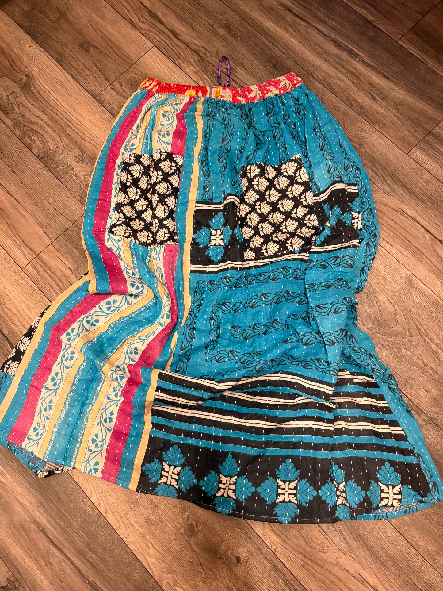 Celia Women Vintage Kantha Quilt Cotton Reversible Skirt One Size Fits Size 4-16
