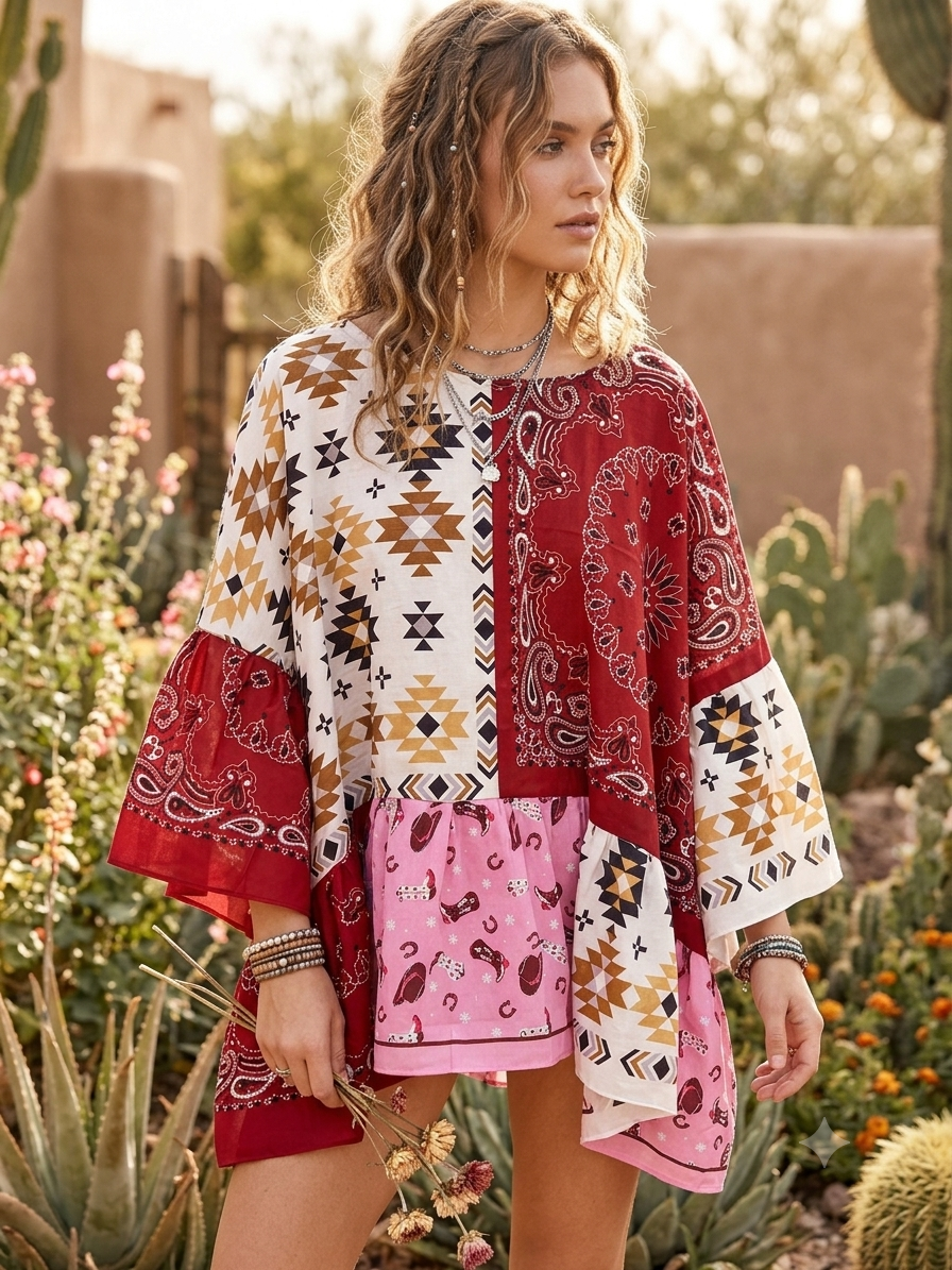 Boots and Bandanas Bandana Ruffled Poncho One Size Fits a Small to 3X