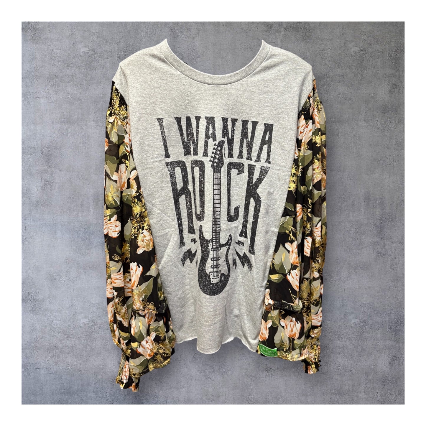I Wanna Rock Upcycled Drop Sleeve Tee One Size Fits A Small to XXL Oversized