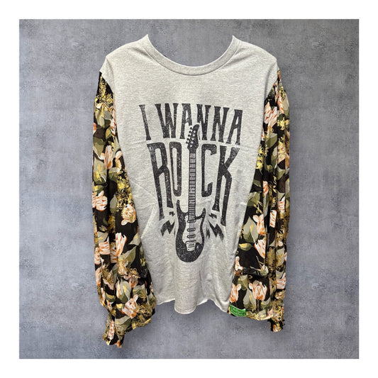 I Wanna Rock Upcycled Drop Sleeve Tee One Size Fits A Small to XXL Oversized
