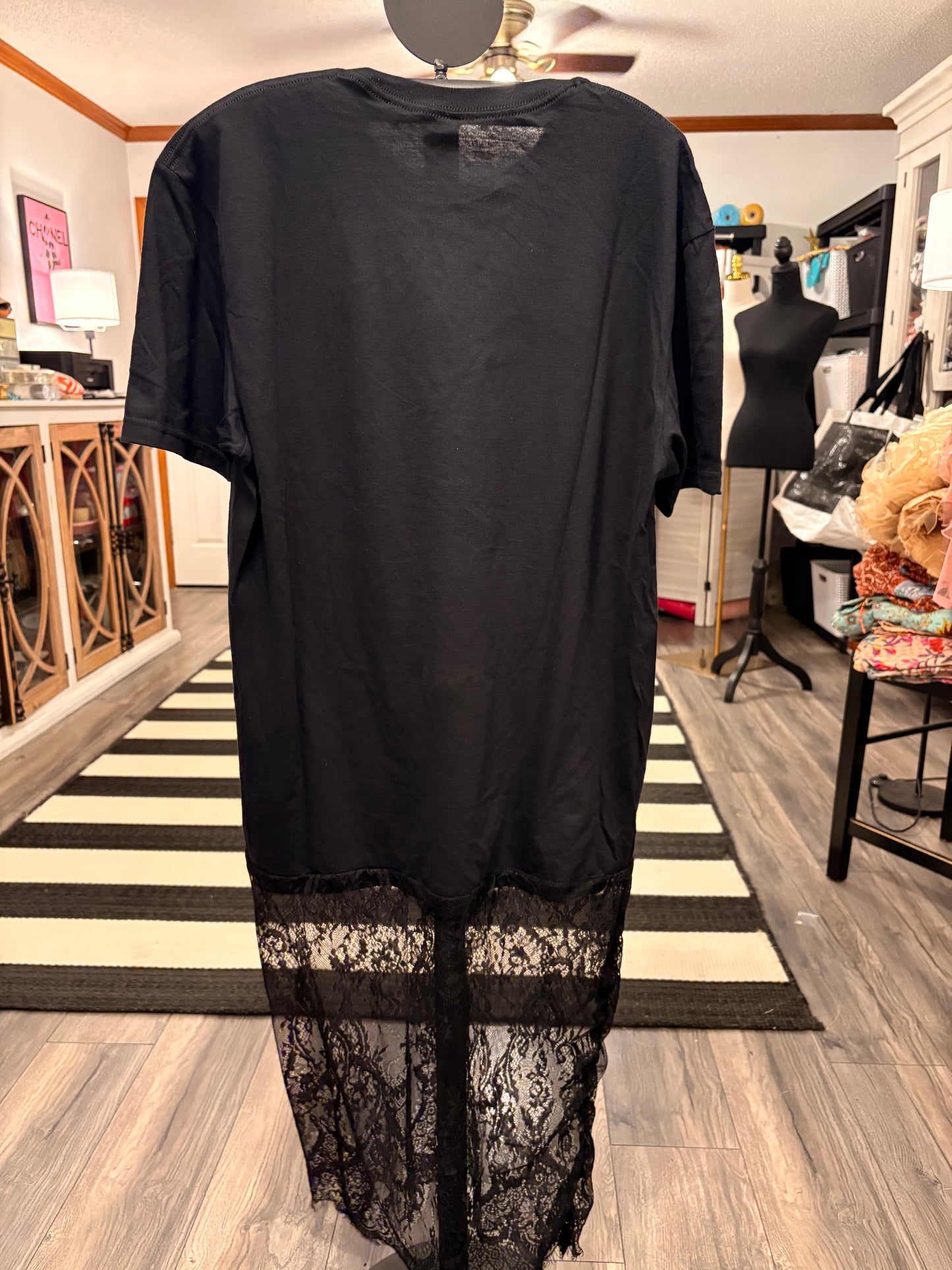 Let’s Rock Lace Bottom Tee Dress OVERSIZED Fits a Small and Large