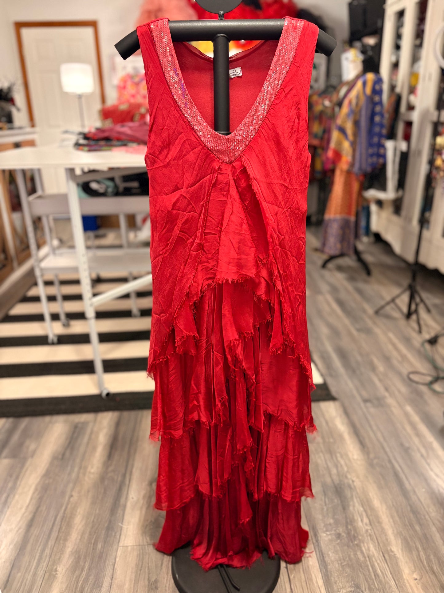 Scarlett Silk Ruffle Knit Maxi Dress One Size Fits Small to XL 2-14