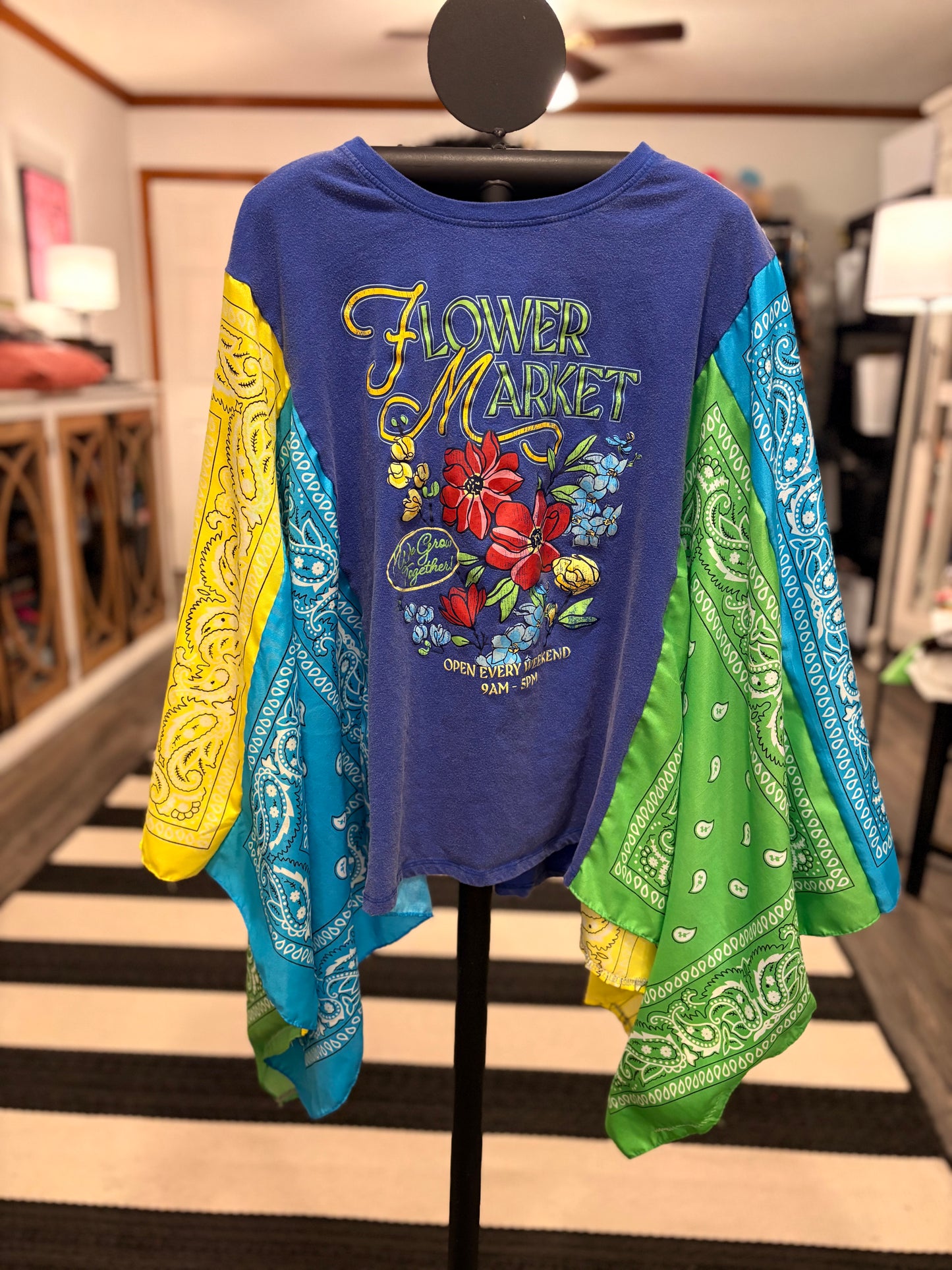 Flower Market Bandana Poncho Tee Fits a Small to XL