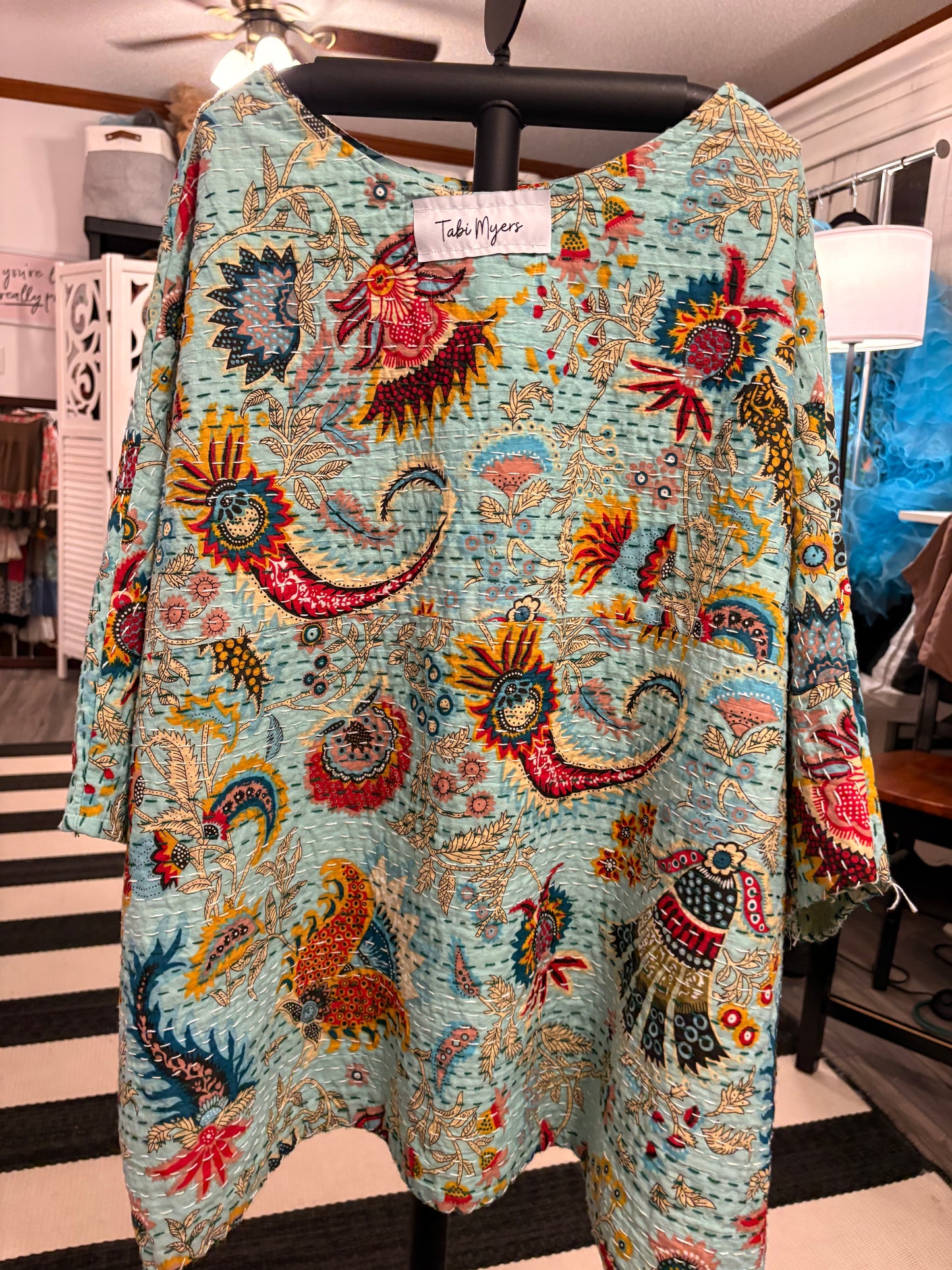 Melissa Turquoise Dreams Kantha Top One Size Fits Small to 3X