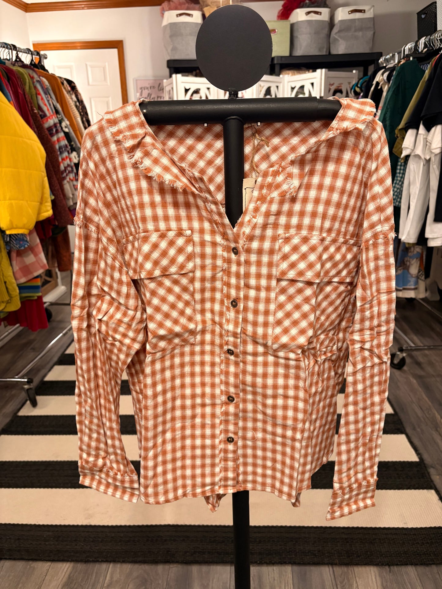 Brown Gingham Button Down Large