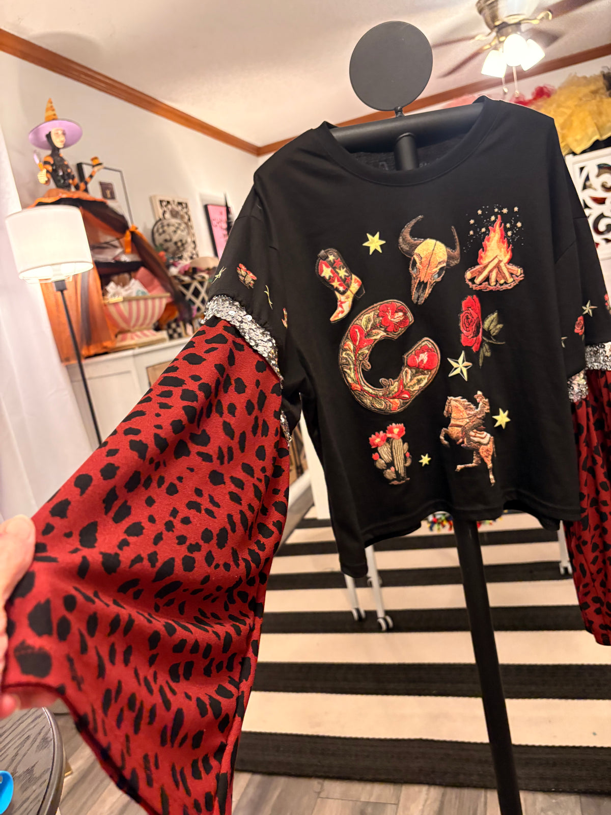 Flashy Cowgirl  Glam Sleeve Tee Fits a Small to XL cropped