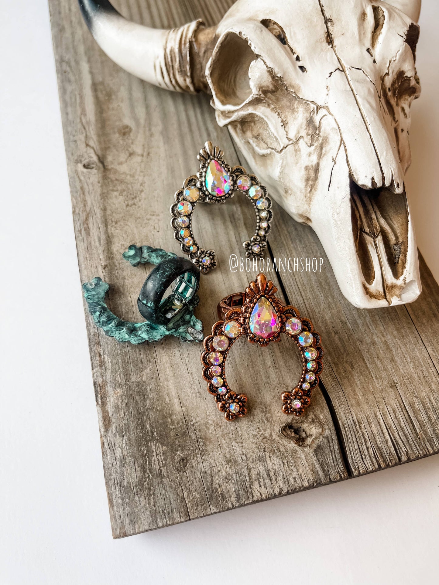 Western Squash Blossom Concho Ring: PATINA TURQUOISE