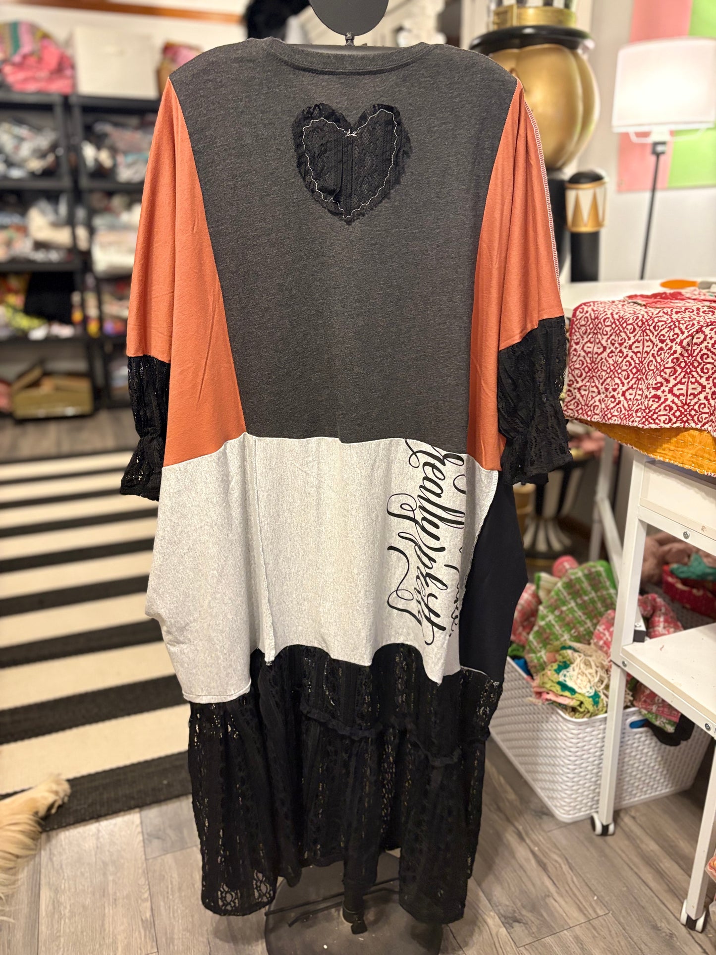 Pretty Disco Maxi Dress Upcycled Tee Dress One Size Fits a Large to 3X