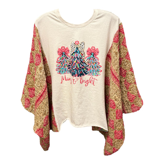 Merry and Bright Upcycled Vintage Kantha Poncho Tee One Size Fits A Small to XXL (6-18)