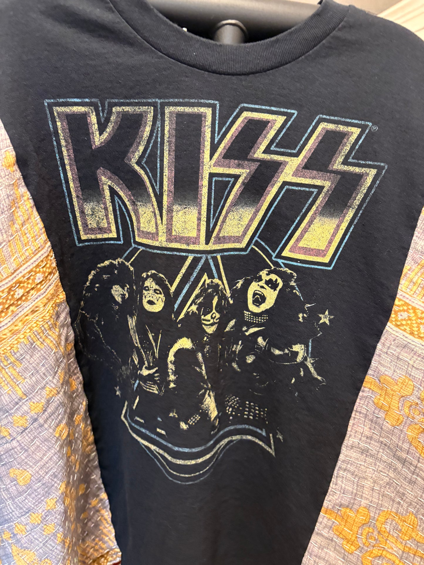 Kiss Upcycled Vintage Kantha Quilt Poncho Tee One Size Fits a Large to 3X