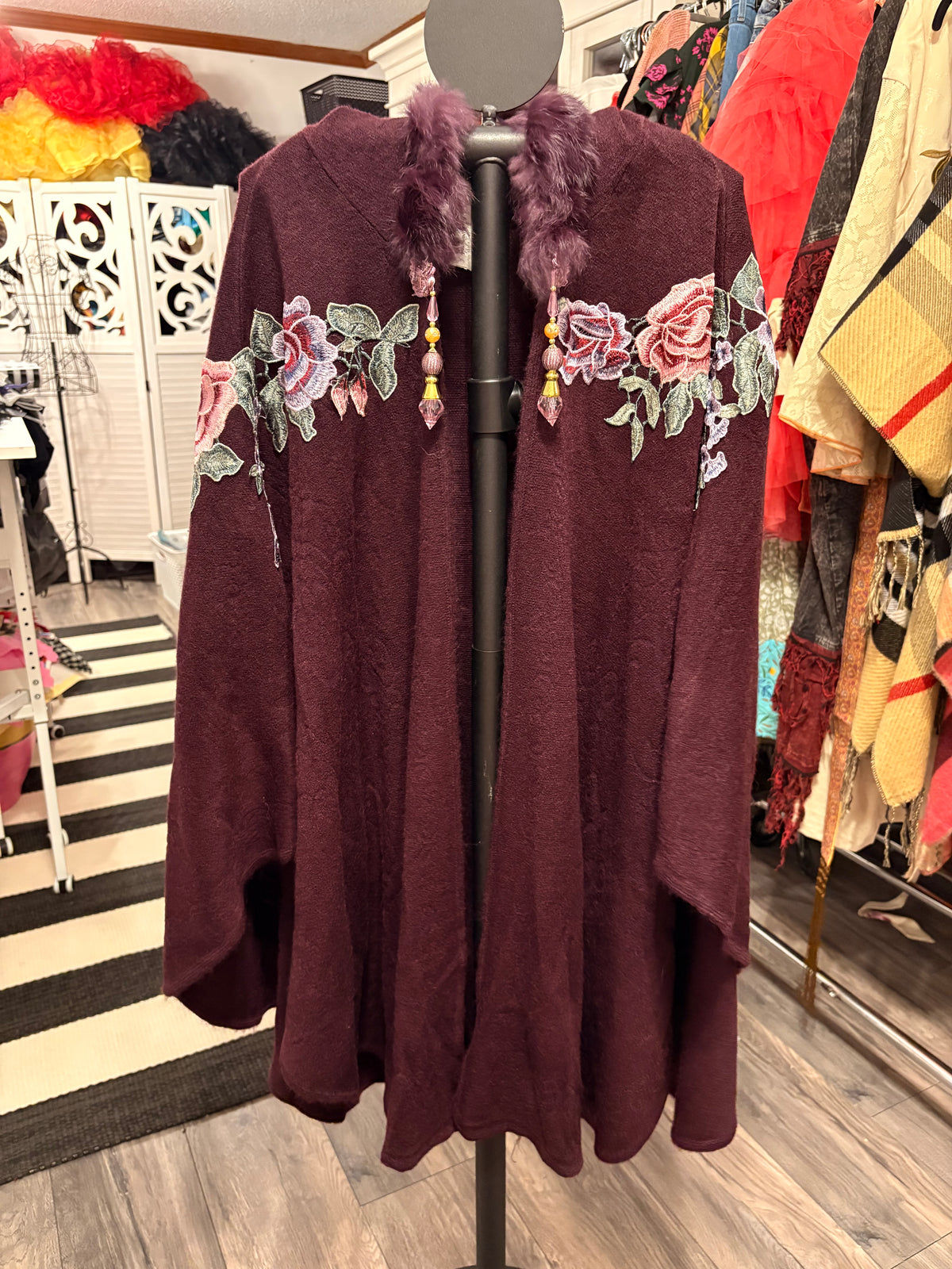 Dark Plum Hand Embroidered Fairytale Cape by Aratta One Size Fits a Small to 3X