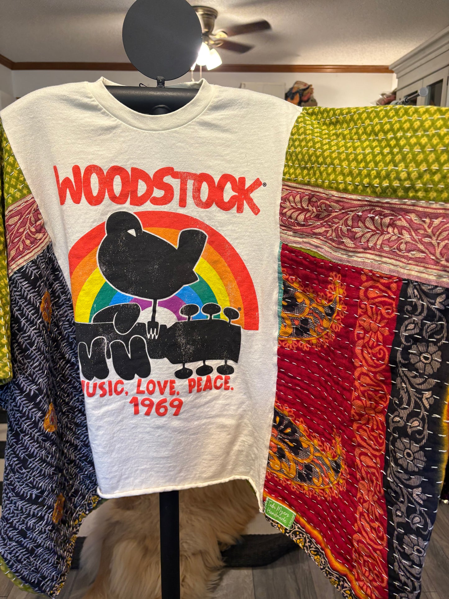 Woodstock Upcycled Vintage Kantha Poncho Tee Fits A Small to XL