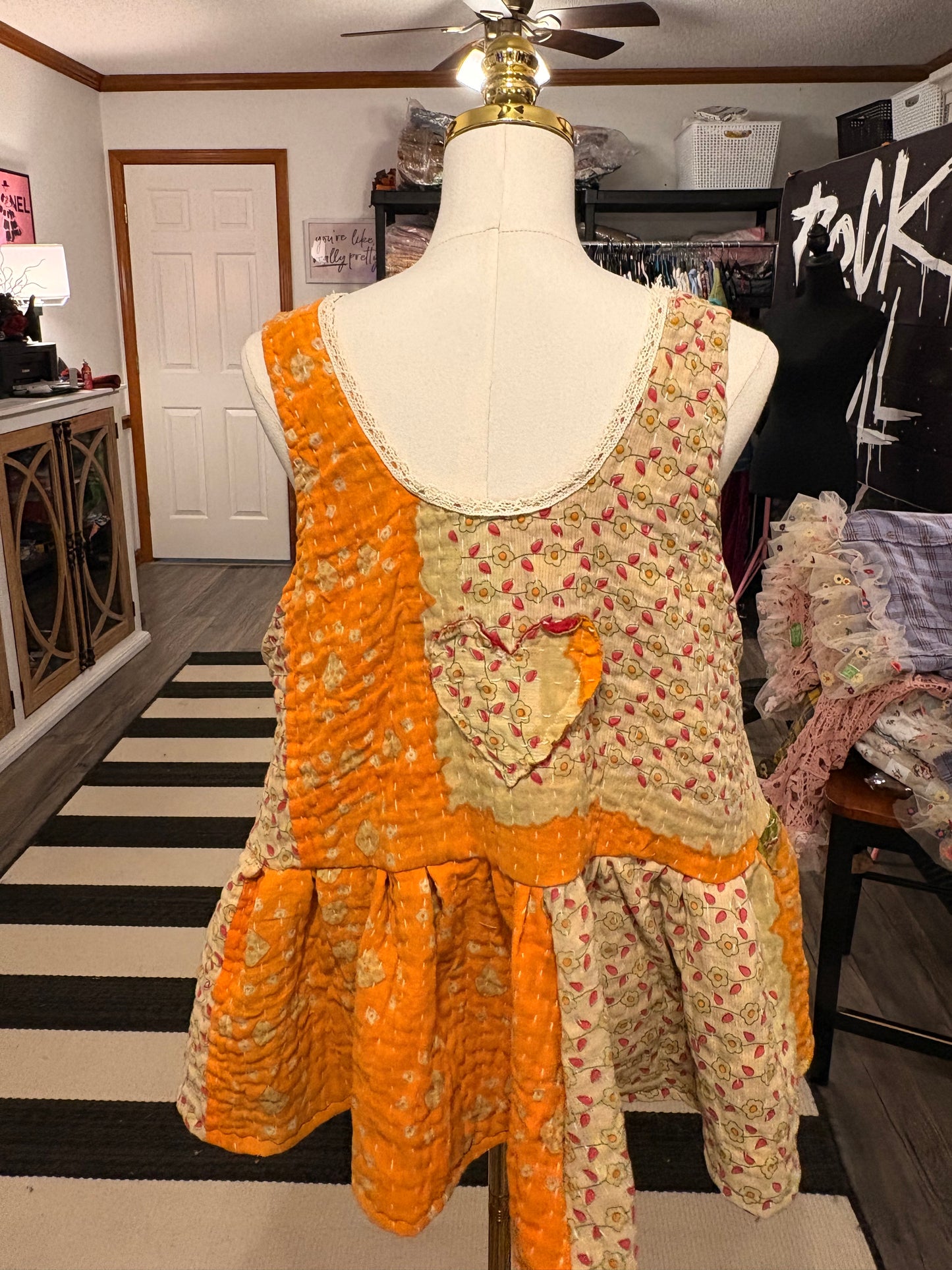 Van Gogh Upcycled Vintage Kantha Quilt ART Tank One Size Fits A Small to XXL Oversized