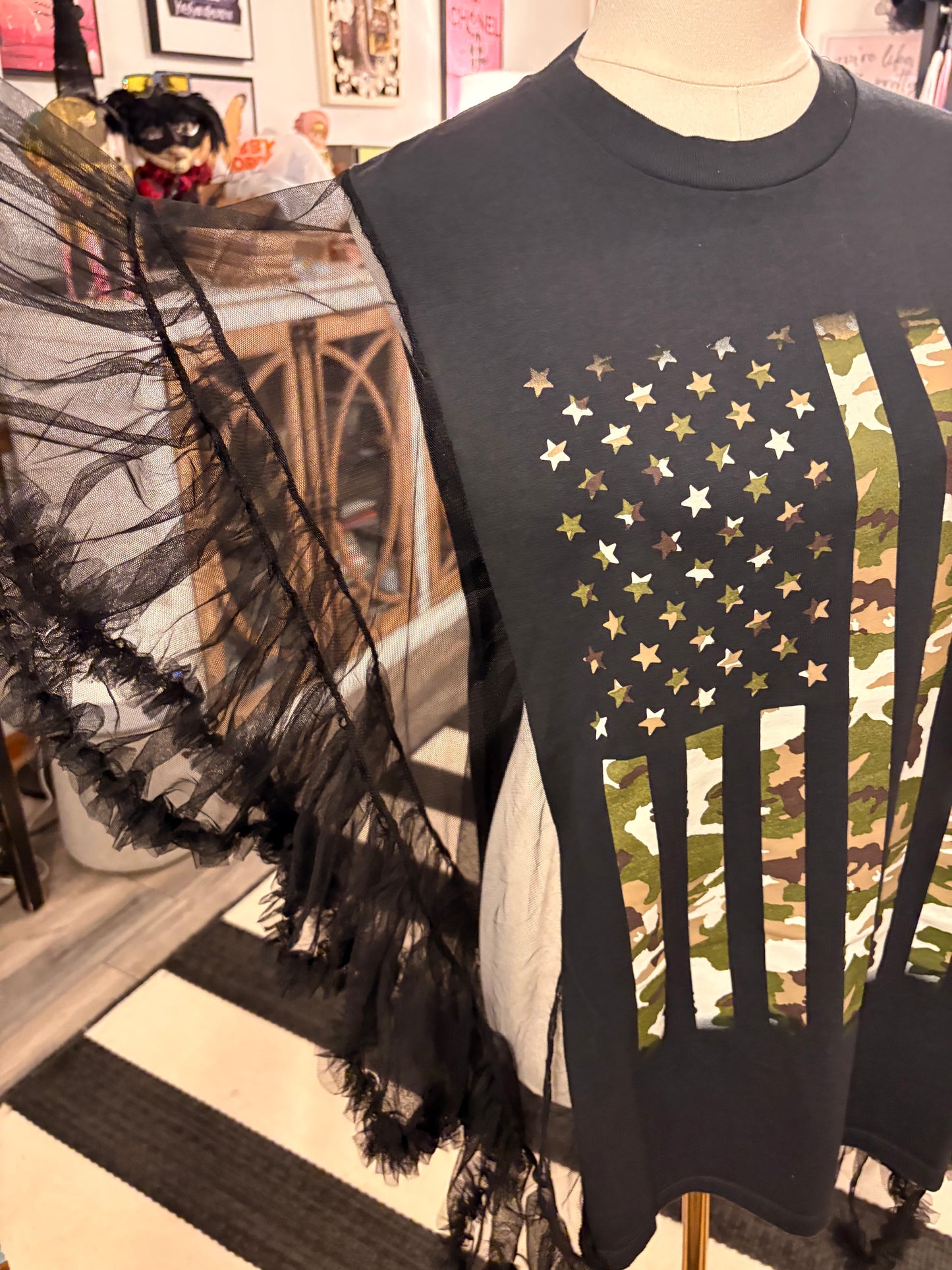 Camo Flag Upcycled Rockstar Poncho One Size Fits a Small to XL