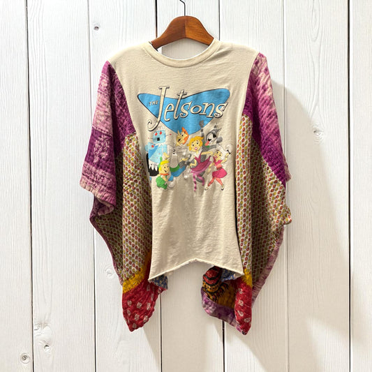 The Jetsons Upcycled Vintage Kantha Poncho Tee Fits A Size Small to 3X
