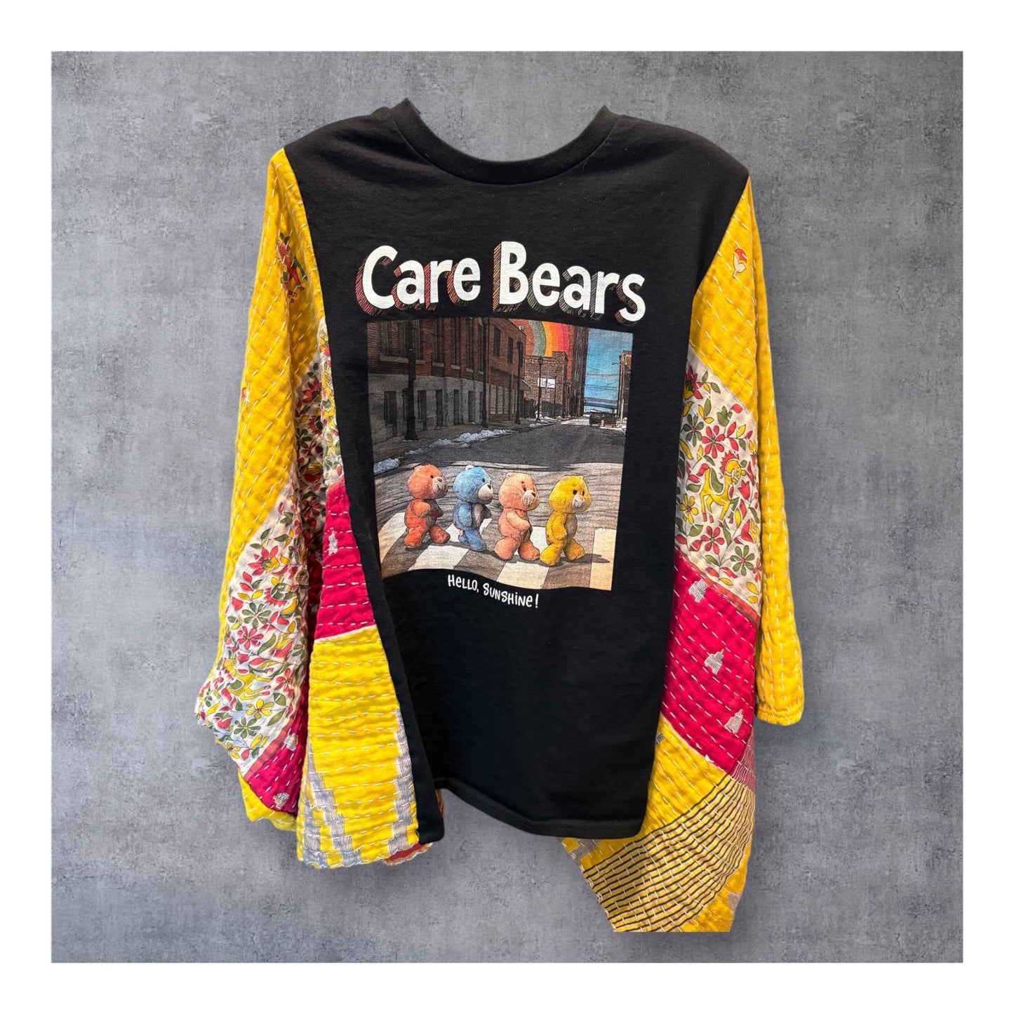 Hello Sunshine Upcycled Vintage Kantha Quilt Poncho Tee One Size Fits a Large to 3X