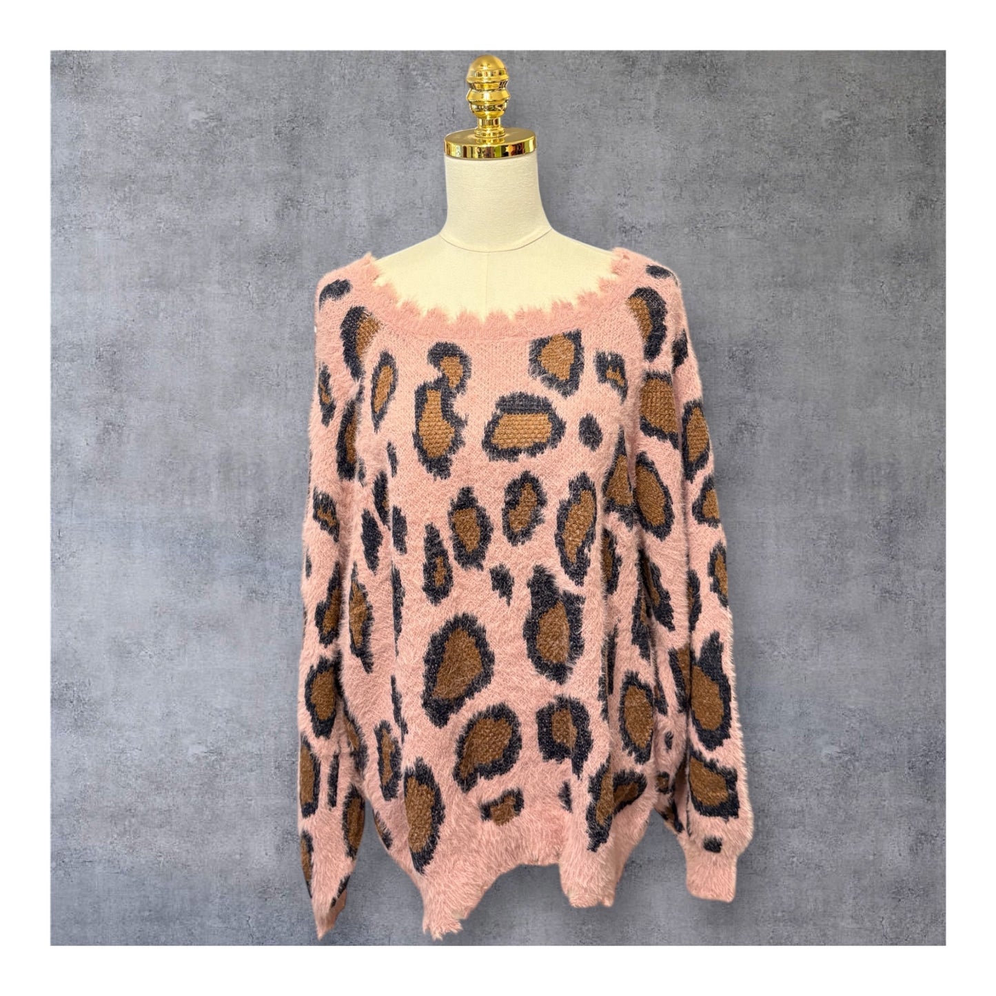 Dusty Pink Fuzzy Cheetah Sweater Plus Size