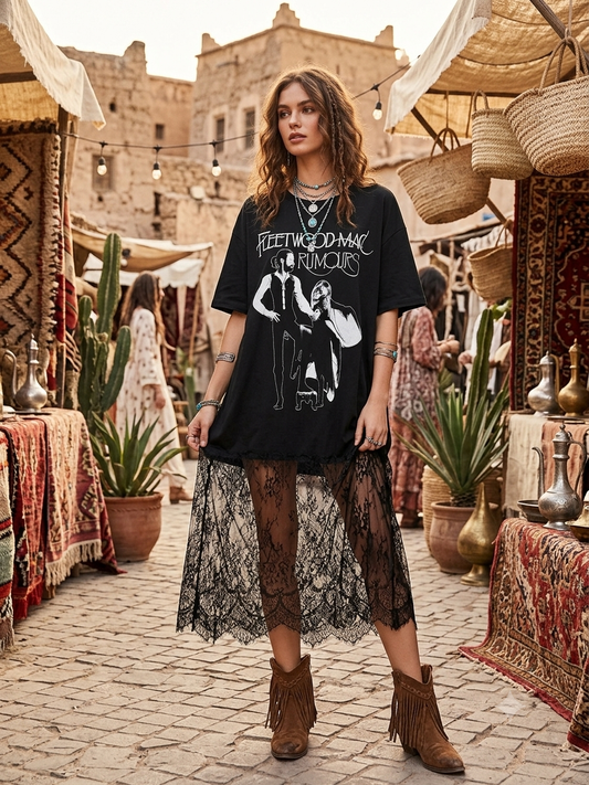 The Mac Lace Bottom Tee Dress OVERSIZED Fits a Small to 2X