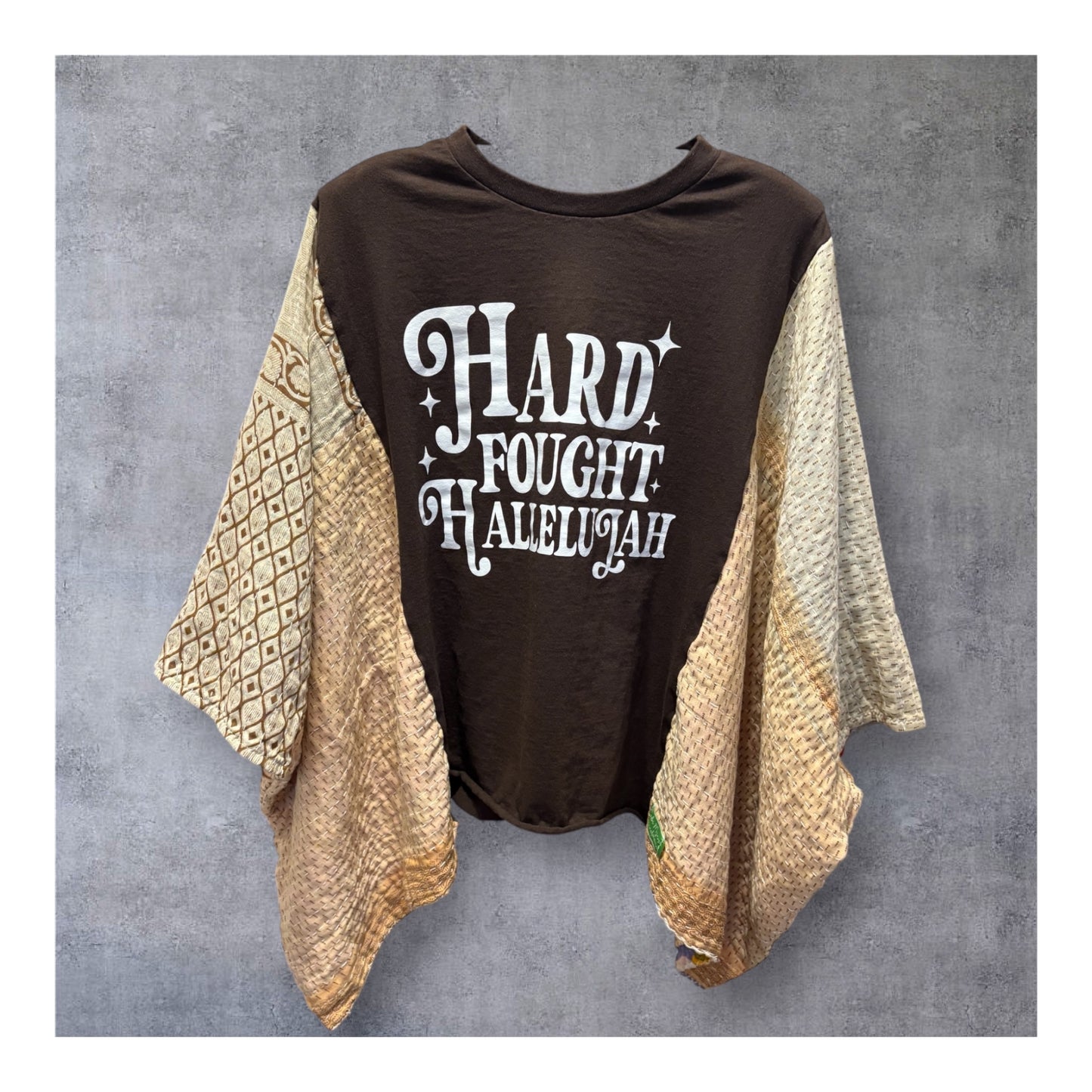 Hard Fought Upcycled Vintage Kantha Quilt Poncho Tee One Size Fits a Small to XL