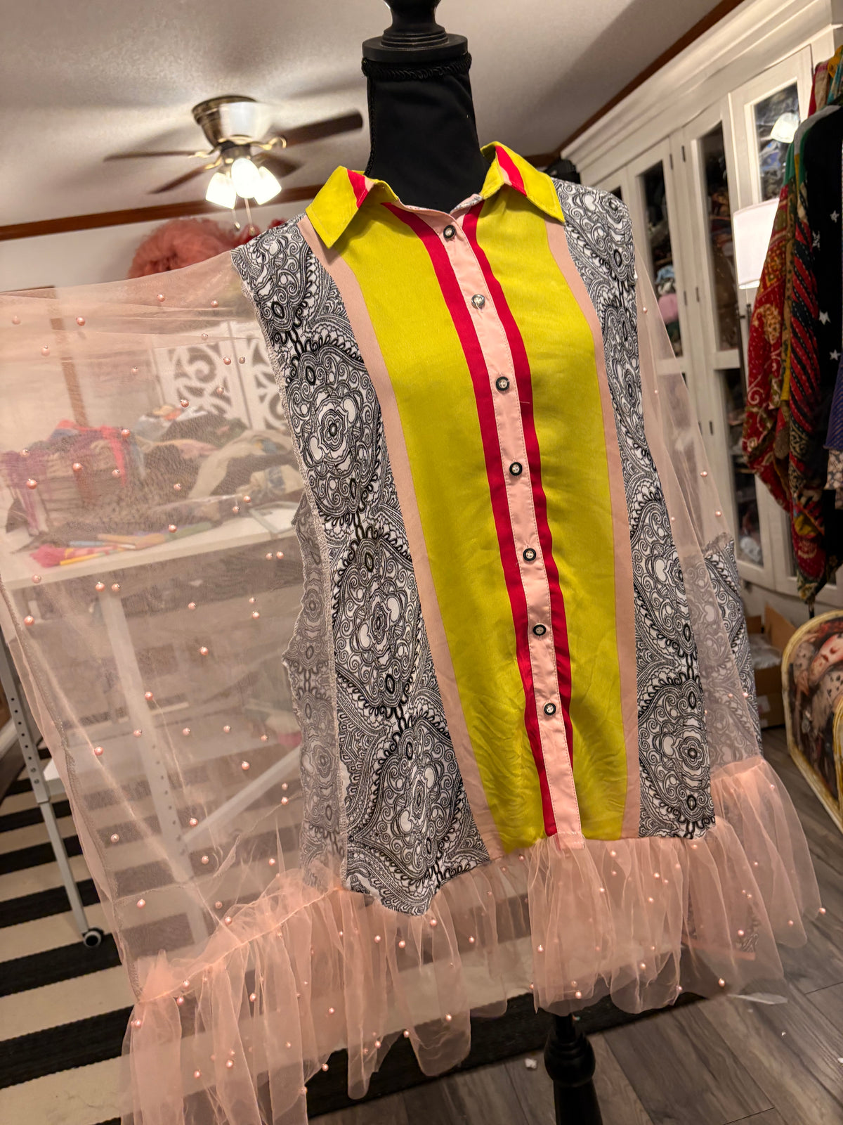 Pretty In pink Mesh and Pearl Tunic One Size fits a Small to 3X