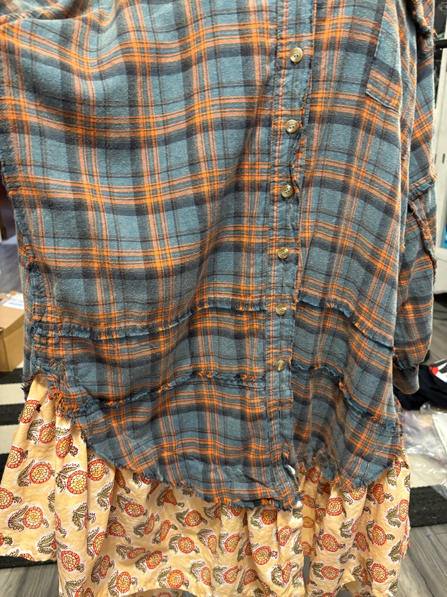 Petal Upcycled Oversized Frayed Flannel Dress One Size Fits a Small to XXL