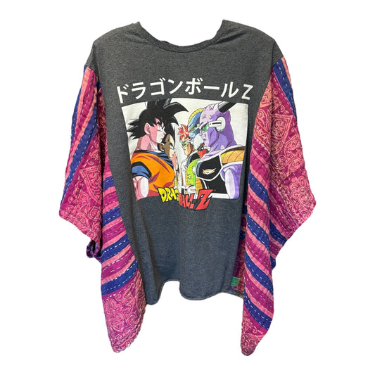 Dragon Ball Z Upcycled Vintage Kantha Poncho Tee Fits A Size Small to XXL