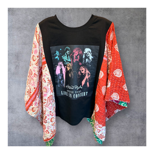 Gold Dust Upcycled Vintage Kantha Quilt Poncho Tee One Size Fits a Small to XXL