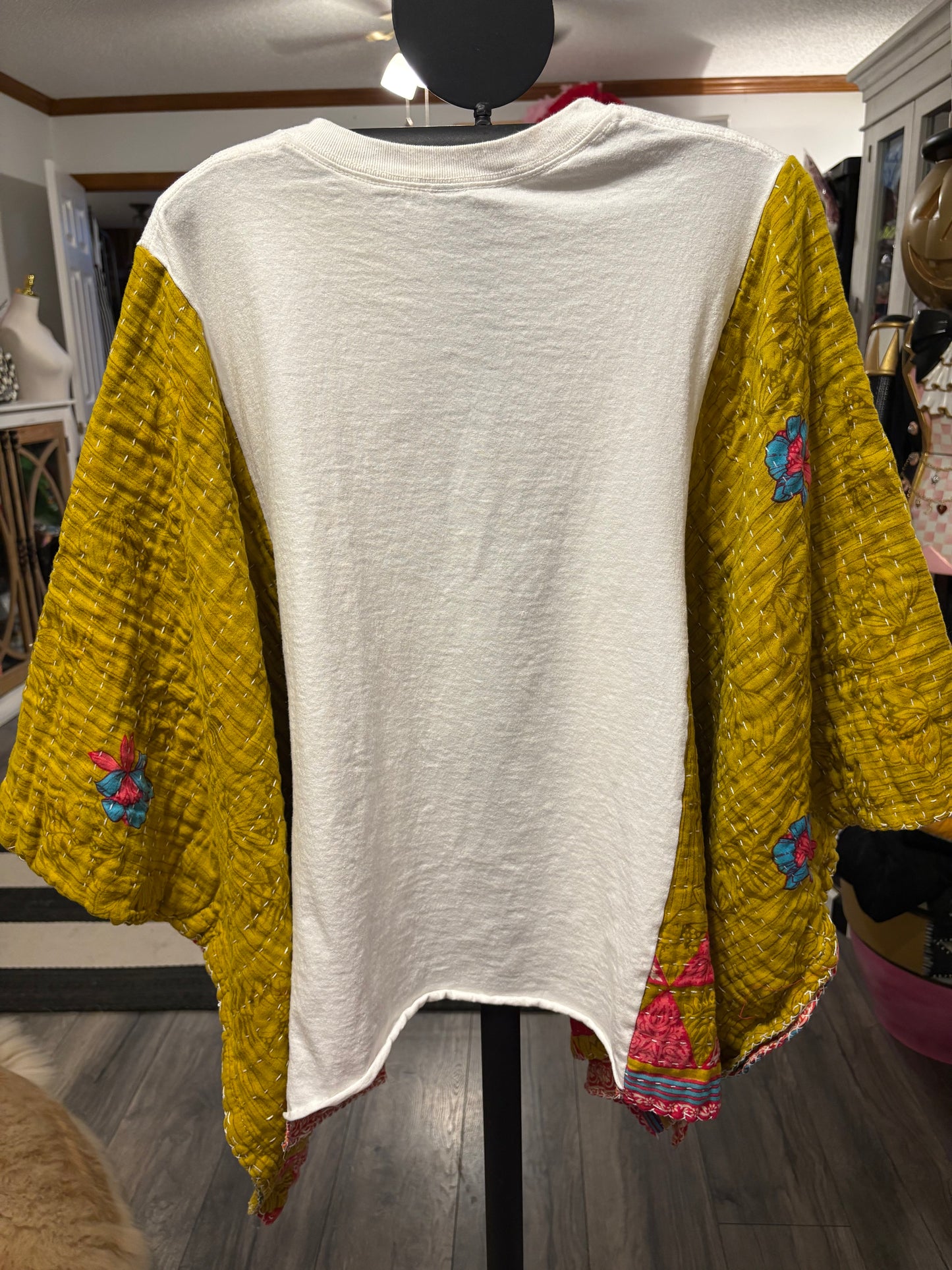 Merry and Bright Upcycled Vintage Kantha Poncho Tee Fits A Size Small to 3X