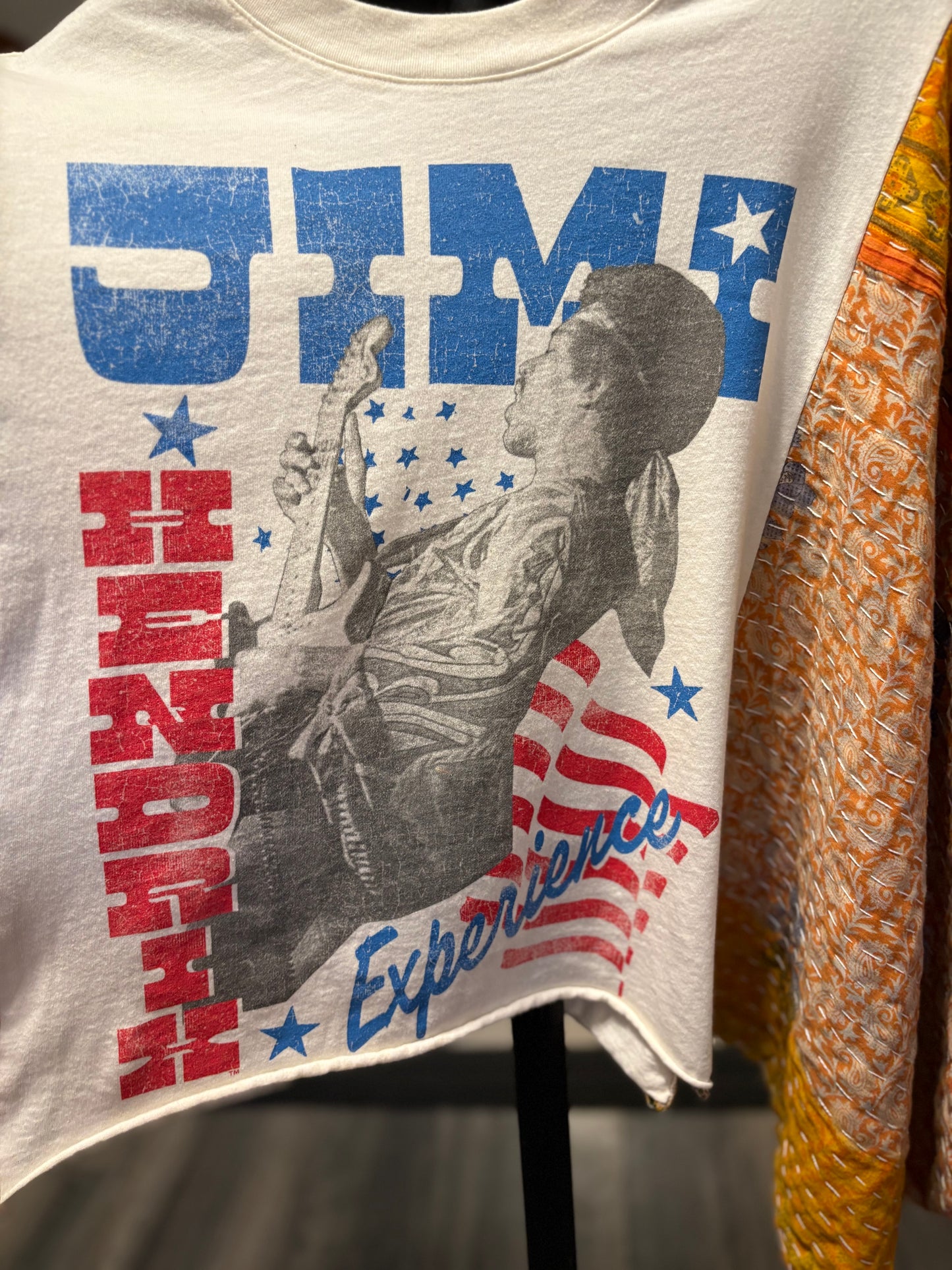 Jimi Hendrix Upcycled Vintage Kantha Poncho Tee Fits A Size Small to XL
