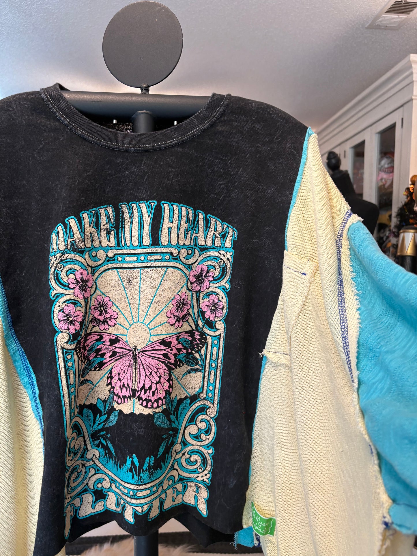 Flutter Upcycled Drop-Sleeve Tee One Size Fits a Small to XL
