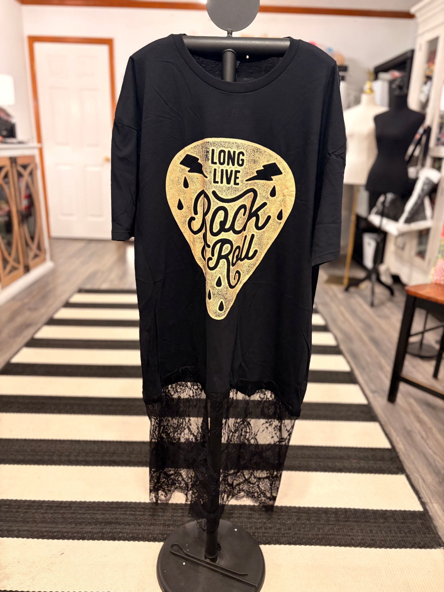 Long Live Rock Lace Bottom Tee Dress OVERSIZED Fits a Small to 2X