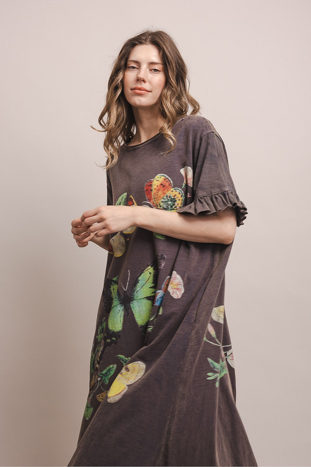 Butterfly Kisses Ruffle Sleeve Maxi Dress