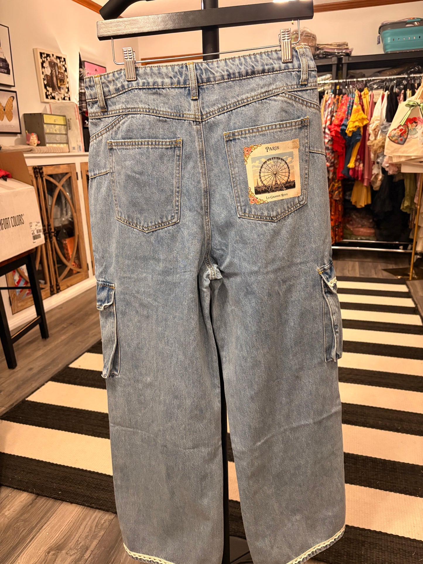 Millie Refashioned Junk Jean Cargo Pants Size Large 10/12