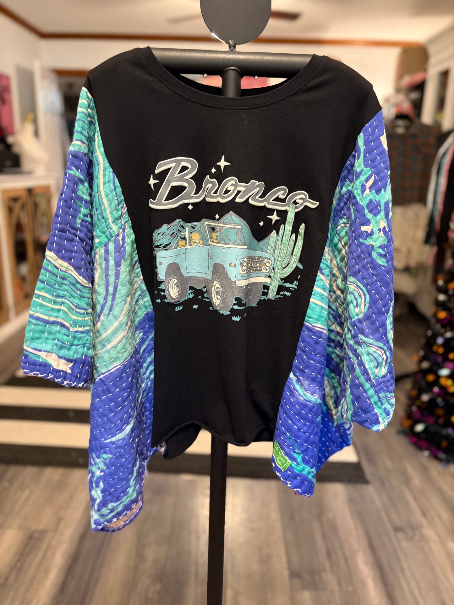 Bronco Upcycled Vintage Kantha Poncho Tee Fits A Small to XXL