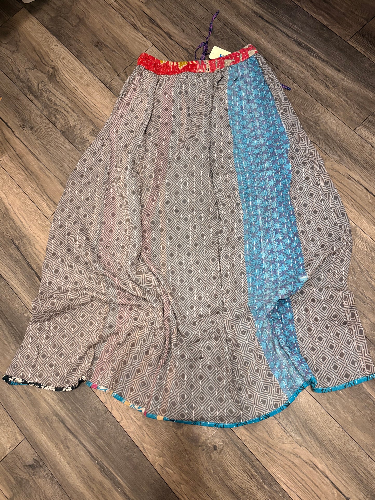 Celia Women Vintage Kantha Quilt Cotton Reversible Skirt One Size Fits Size 4-16