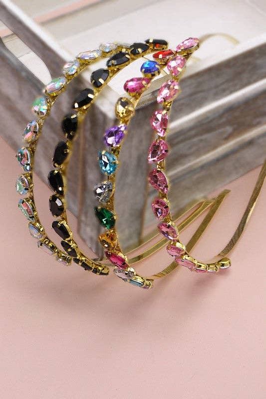 ACRYLIC BEAD RHINESTONE EMBELLISHED HEADBAND | 40HB114: CLEAR AB