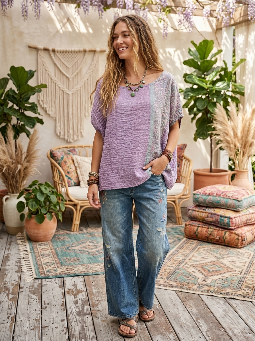 Lilac Kantha Top One Size Fits a Small to XXL