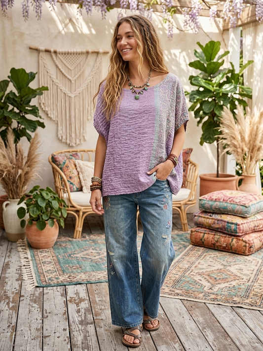 Lilac Kantha Top One Size Fits a Small to XXL