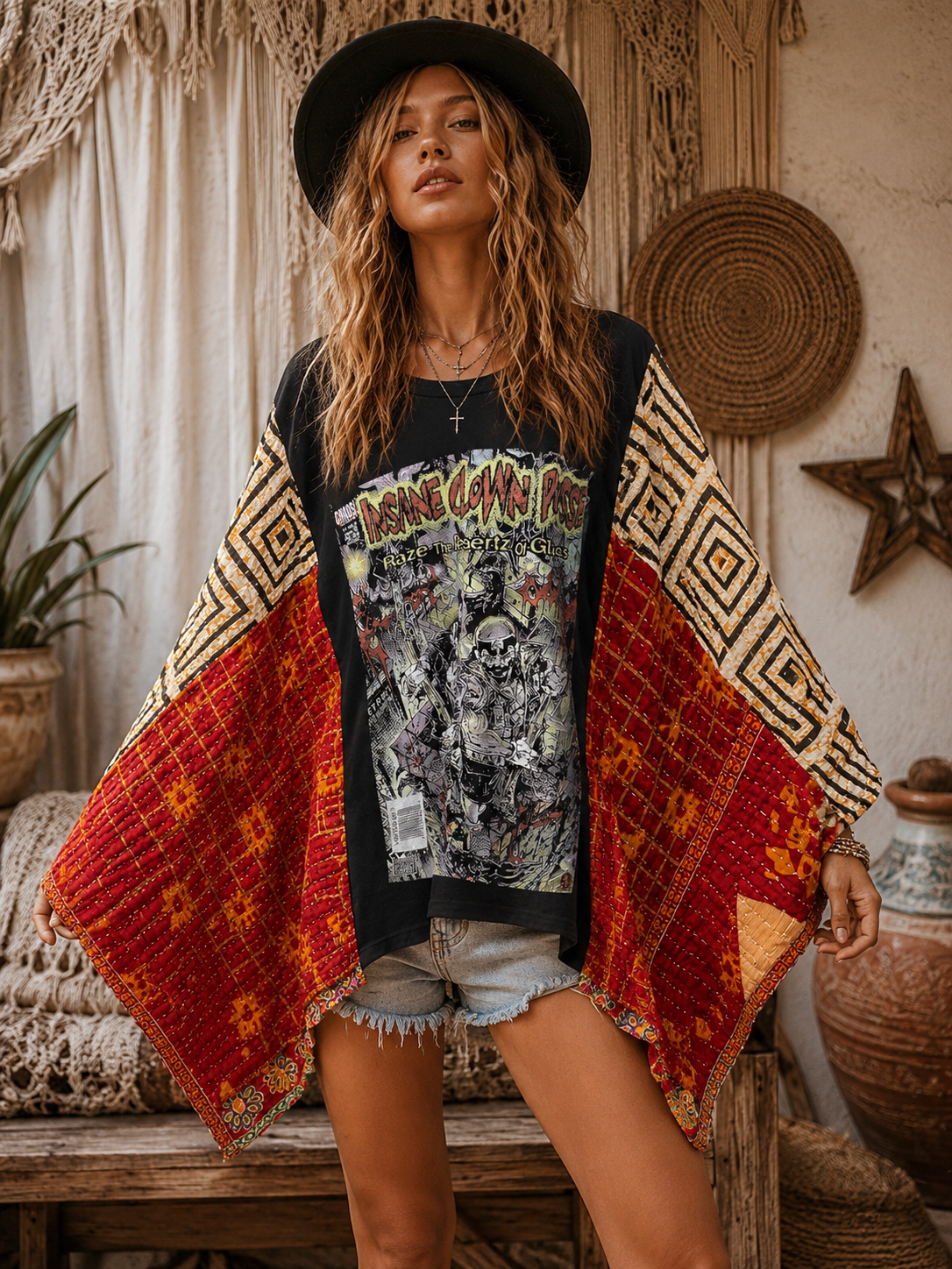 Hokus Pokus Upcycled Vintage Kantha Poncho One Size Fits a Small to XXL