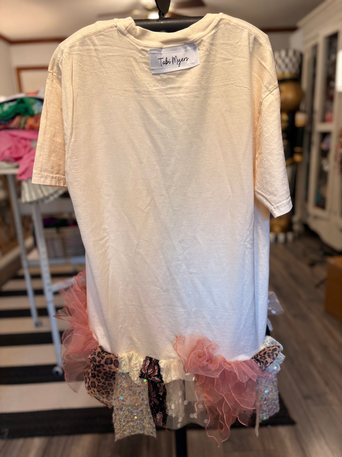 Vogue Dolly Hi/Lo Glam Fringe Asymmetrical Tee One Size Fits Small to Large