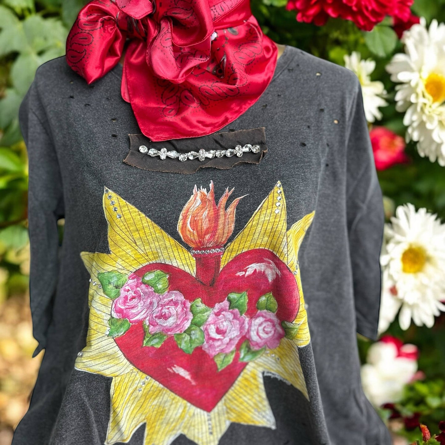 Blazing Heart Tattered Tee: Sm