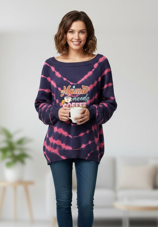 Mama Needs Coffee Upcycled Oversized Sweater Fits XL/2X
