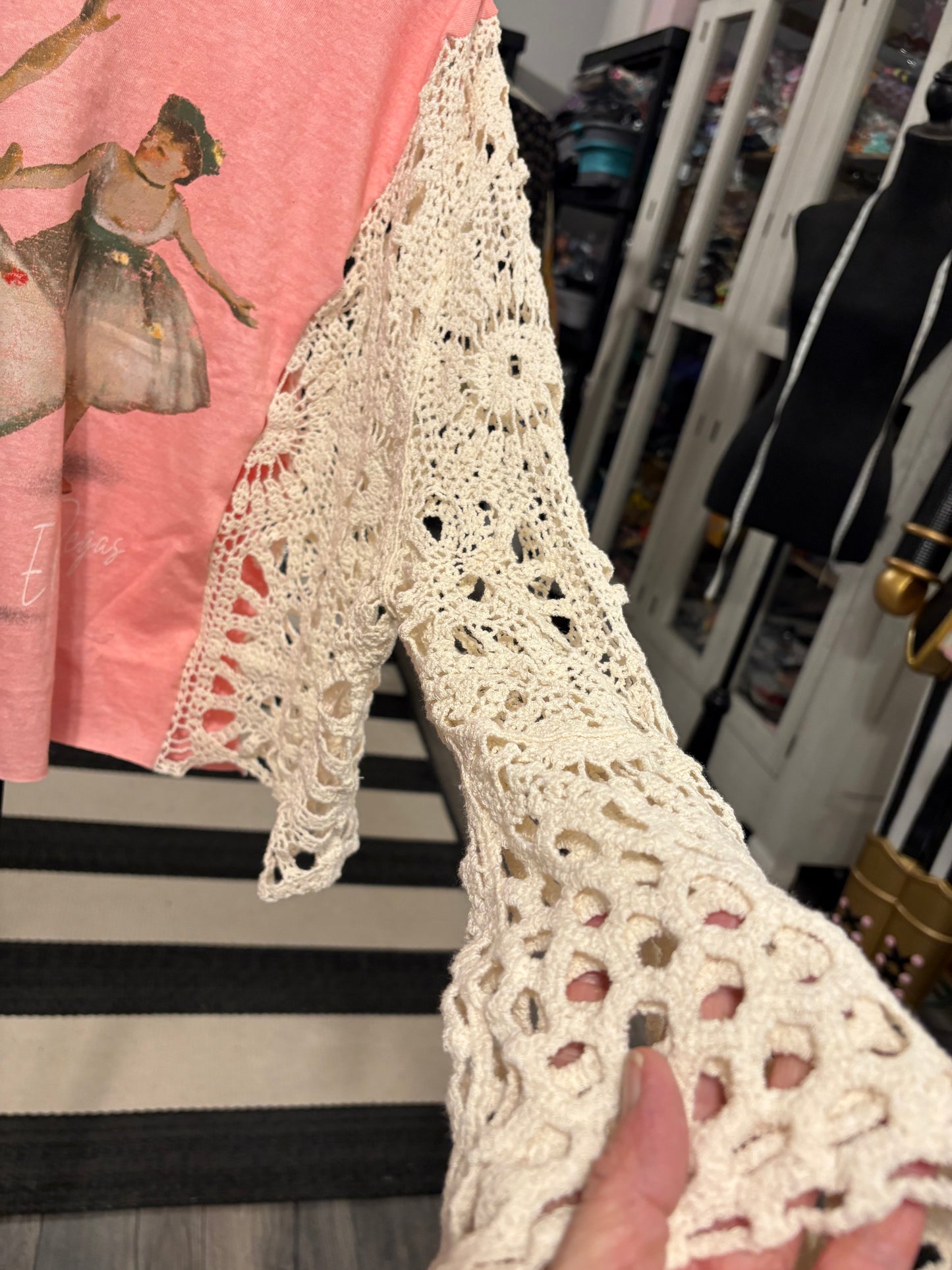 Degas Upcycled Crochet Tee Fits a Small to XL Cropped